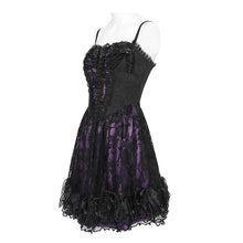 Load image into Gallery viewer, SKT256 Gothic Jacquard and Purple Satin Patchwork Slip Dress