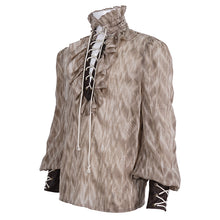 Load image into Gallery viewer, SHT11702 brown Punk high collar long sleeve men shirt