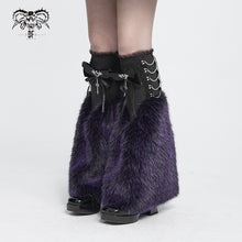 Load image into Gallery viewer, AS308 Black and purple fox fur mid-length plush leg warmers