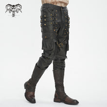 Load image into Gallery viewer, PT24402 Brown Steampunk brush-off leather trousers