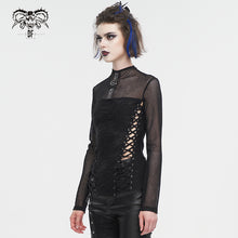 Load image into Gallery viewer, TT255 Diamond mesh stitching long sleeve strappy women's T-shirt