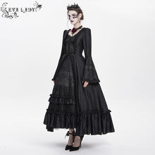 Load image into Gallery viewer, ESKT06601 Gothic Pattern Satin Rose Mesh Long Sleeve Dress