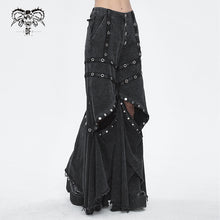 Load image into Gallery viewer, PT238 Punk black gauze with stretchy gauss big rhombus mesh women flared trousers