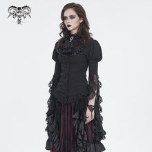 Load image into Gallery viewer, SHT113 Textured wool patchwork Queen's mesh stand-up collar one-piece long-sleeved shirt