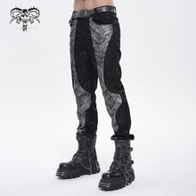 Load image into Gallery viewer, PT295 Gold-Stamped Twill and Faux Leather Paneled Punk Trousers