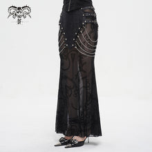 Load image into Gallery viewer, SKT181 Real two piece crackle leather flocked mesh fishtail skirt with chain