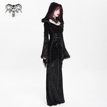 Load image into Gallery viewer, SKT24002 Dark Red Long Trumpet Sleeve Gothic Fishtail Hooded Dress