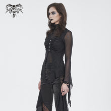 Load image into Gallery viewer, TT270 Gothic high neck long sleeve knitted mesh women's T-shirt