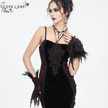 Load image into Gallery viewer, EGE00202 Black and red gothic Flocked rose mesh feather sleeves