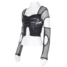 Load image into Gallery viewer, TT280 Shiny Diamond Mesh Long Sleeve Digital Printed Short T-shirt
