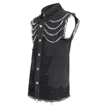 Load image into Gallery viewer, SHT118 Twill broken holes mesh distressed sleeveless shirt