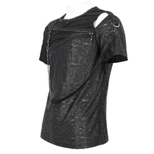 Load image into Gallery viewer, TT249 Tattered Knit Zipper Webbing Men's T-Shirt