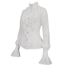 Load image into Gallery viewer, SHT10602 White chiffon smocked lace stand collar women's shirt