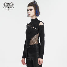 Load image into Gallery viewer, TT252 Knitted wild grain high-neck asymmetrical T-shirt