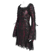 Load image into Gallery viewer, SKT24502 Red floral Lace Long Sleeve Gothic Dress