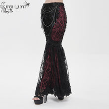 Load image into Gallery viewer, ESKT08002 Black and red Sequin-Embellished Mesh and Flocked Floral Mesh Fitted Fishtail Skirt