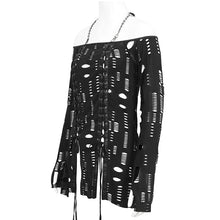 Load image into Gallery viewer, TT245 Ripped Knit Off-Shoulder Halter Neck Long Sleeve T-Shirt