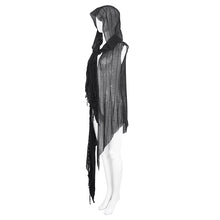 Load image into Gallery viewer, CA006 punk asymmetrical women broken holes black hooded cape