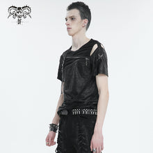 Load image into Gallery viewer, TT249 Tattered Knit Zipper Webbing Men's T-Shirt