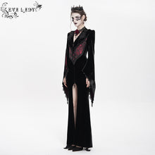 Load image into Gallery viewer, ECT02202 Black and red Slim-fit velvet long coat with slit sleeves