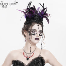Load image into Gallery viewer, EAS033 Gothic black and purple feather antler crown