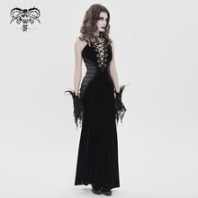 Load image into Gallery viewer, SKT25301 Black Gothic Velvet Strappy Dress with Side Seam Pleats