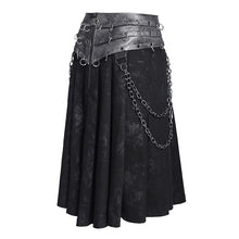 Load image into Gallery viewer, SKT261 Gold-Stamped Twill and Faux Leather Pleated Punk Skirt