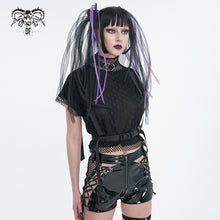 Load image into Gallery viewer, TT230 Cyberpunk black mesh Turtleneck Short Sleeve Women's T-Shirt