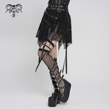 Load image into Gallery viewer, SKT25801 Punk Skull Mesh-Paneled, Snake-Print Faux Leather Micro-Mini Skirt with Multiple Straps