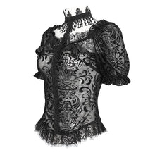 Load image into Gallery viewer, TT268 Gothic pentagram flocked mesh with lace halterneck women's short T-shirt