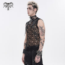 Load image into Gallery viewer, TT320 Distressed Mesh Round Neck Sleeveless Punk T-Shirt