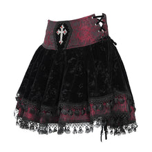 Load image into Gallery viewer, SKT23002 Black and red Summer Girls Gothic Rose Jacquard Skirts