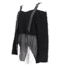 Load image into Gallery viewer, SR015 Plush mesh off-the-shoulder short sweater with chain