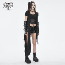 Load image into Gallery viewer, CA006 punk asymmetrical women broken holes black hooded cape