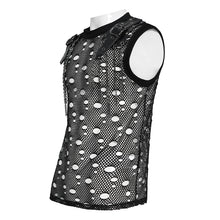 Load image into Gallery viewer, TT320 Distressed Mesh Round Neck Sleeveless Punk T-Shirt