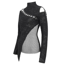 Load image into Gallery viewer, TT252 Knitted wild grain high-neck asymmetrical T-shirt