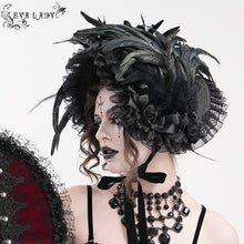 Load image into Gallery viewer, EAS022 Gothic long feather flower straw half hat