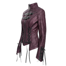 Load image into Gallery viewer, CT26302 Red Pleated Faux Leather Punk Jacket