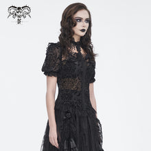 Load image into Gallery viewer, TT268 Gothic pentagram flocked mesh with lace halterneck women's short T-shirt