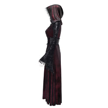 Load image into Gallery viewer, CT26002 Red Gothic shiny velvet halterneck hooded women coat