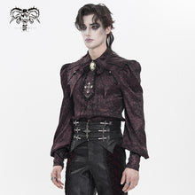 Load image into Gallery viewer, SHT15402 Wine Gothic Long-Sleeve Pleated Shirt with Bat-Wing Shoulder Flaps