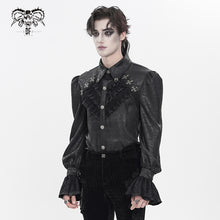 Load image into Gallery viewer, SHT15701 Black Two-Tone Woven Long-Sleeve Gothic Shirts