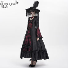 Load image into Gallery viewer, ESKT06602 Black and Red Gothic Pattern Satin Rose Mesh Long Sleeve Dress