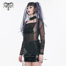 Load image into Gallery viewer, TT234 black Long Sleeve Asymmetric Mesh T-shirt