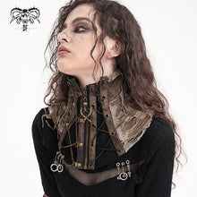 Load image into Gallery viewer, CA046 Steampunk brown zipper up tie-dye ripped knitted collar for women