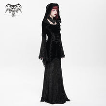 Load image into Gallery viewer, SKT24001 Black Long Trumpet Sleeve Gothic Fishtail Hooded Dress