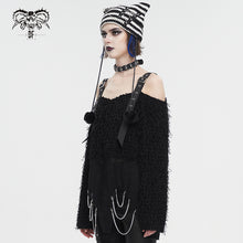 Load image into Gallery viewer, SR015 Plush mesh off-the-shoulder short sweater with chain