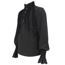 Load image into Gallery viewer, SHT10401 Black Chiffon pleated Lace Stand Collar Men's Shirt