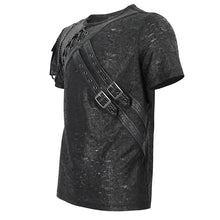 Load image into Gallery viewer, TT248 Punk cracked faux leather strap men's T-shirt