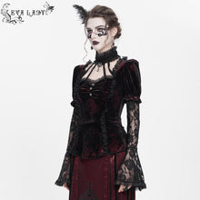 Load image into Gallery viewer, ETT04202 Wine Halter neck velvet flared long-sleeved T-shirt